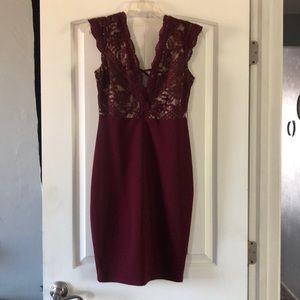 Maroon dress with lace top